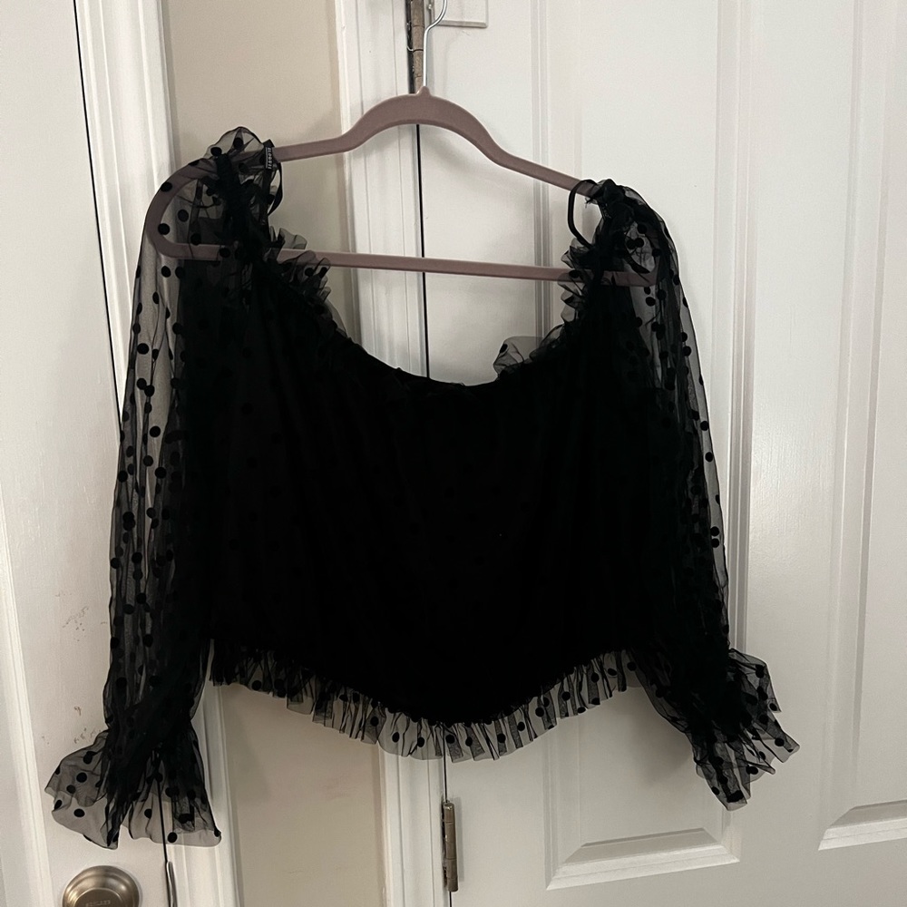 NWOT Eloquii black sheer polka dot crop top, size 18/20